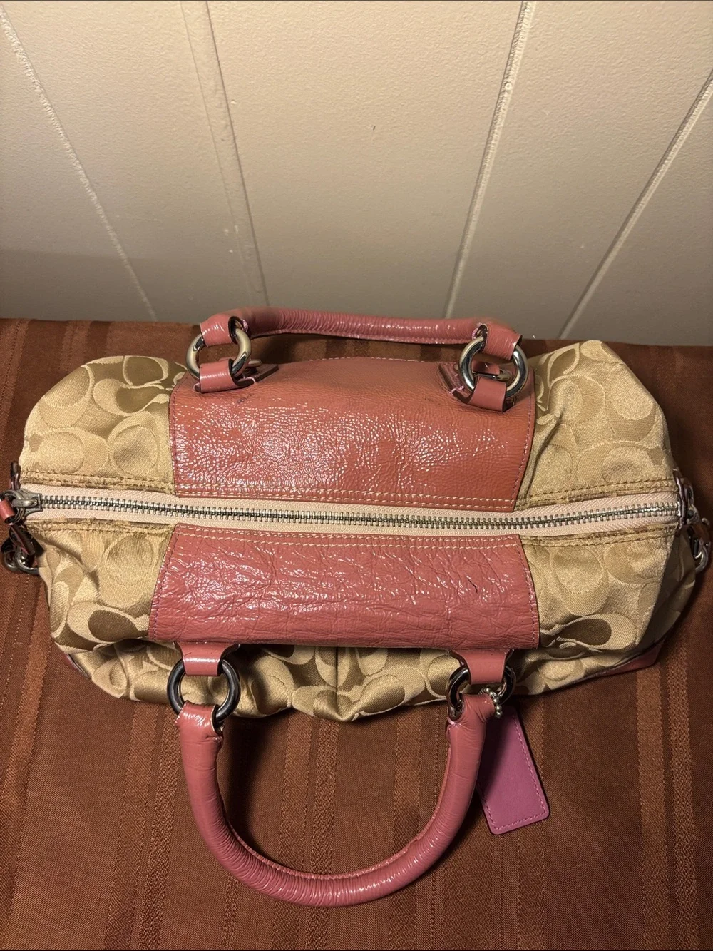 Coach Ashley Signature Satchel Pink Patent Trim Y2K Retro F15443 - EUC - w/COA!